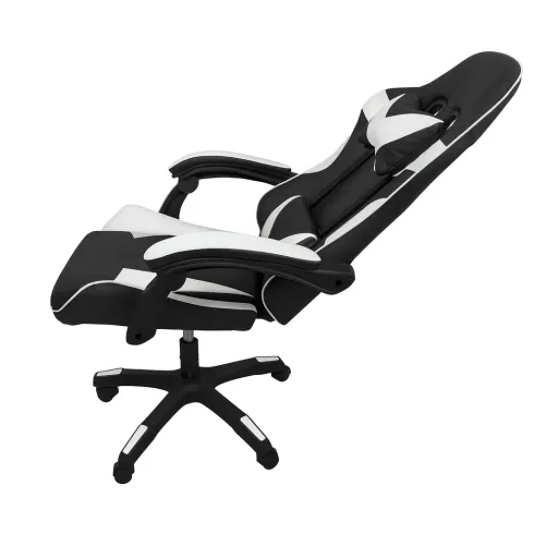 Sedia da Gaming in PVC con Imbottitura Nero e Bianco Reclinabile Girevole