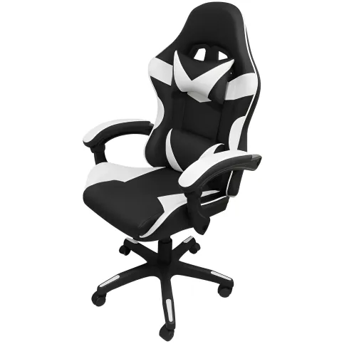 Sedia da Gaming in PVC con Imbottitura Nero e Bianco Reclinabile Girevole