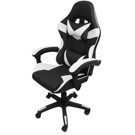 Sedia da Gaming in PVC con Imbottitura Nero e Bianco Reclinabile Girevole