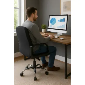 Sedia Moderna da Ufficio in Tessuto Nero con Base Regolabile e Braccioli 2