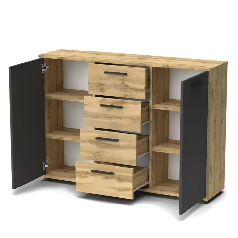 Credenza Salvaspazio 4 Cassetti Rovere Antracite 120x33x85 cm