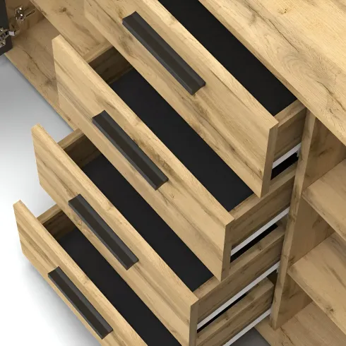 Credenza Salvaspazio 4 Cassetti Rovere Antracite 120x33x85 cm