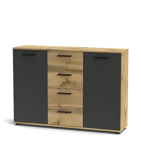 Credenza Salvaspazio 4 Cassetti Rovere Antracite 120x33x85 cm