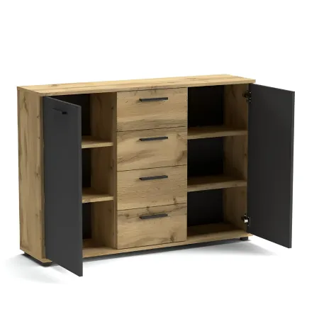 Credenza Salvaspazio 4 Cassetti Rovere Antracite 120x33x85 cm