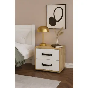 Comodino Rovere e Bianco 2 Cassetti con Maniglie Nere 44x32x41 cm 2