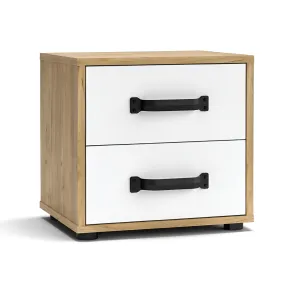 Comodino Rovere e Bianco 2 Cassetti con Maniglie Nere 44x32x41 cm