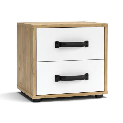 Comodino Rovere e Bianco 2 Cassetti con Maniglie Nere 44x32x41 cm