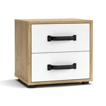 Comodino Rovere e Bianco 2 Cassetti con Maniglie Nere 44x32x41 cm