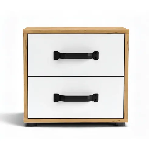 Comodino Rovere e Bianco 2 Cassetti con Maniglie Nere 44x32x41 cm