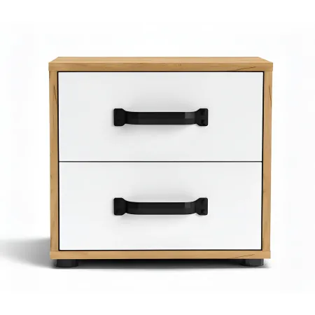 Comodino Rovere e Bianco 2 Cassetti con Maniglie Nere 44x32x41 cm