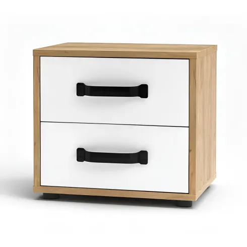 Comodino Rovere e Bianco 2 Cassetti con Maniglie Nere 44x32x41 cm