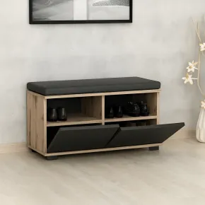 Scarpiera 2 Ante a Ribalta Pouf Contenitore Noce Nero 80x35x42 cm