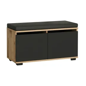 Scarpiera 2 Ante a Ribalta Pouf Contenitore Noce Nero 80x35x42 cm 2