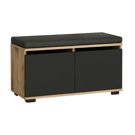Scarpiera 2 Ante a Ribalta Pouf Contenitore Noce Nero 80x35x42 cm