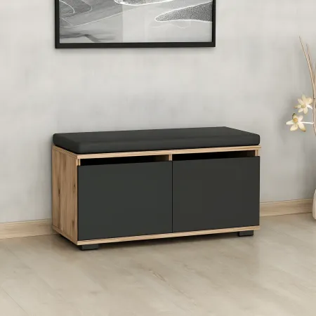 Scarpiera 2 Ante a Ribalta Pouf Contenitore Noce Nero 80x35x42 cm