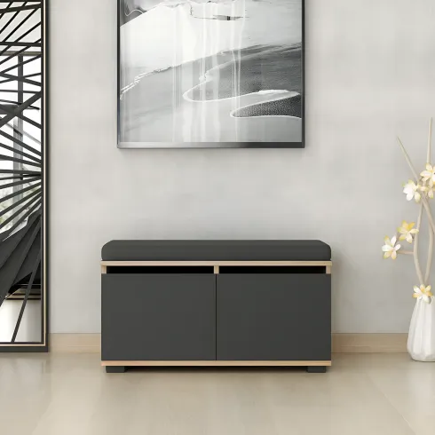 Scarpiera 2 Ante a Ribalta Pouf Contenitore Noce Nero 80x35x42 cm