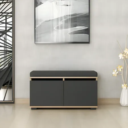 Scarpiera 2 Ante a Ribalta Pouf Contenitore Noce Nero 80x35x42 cm