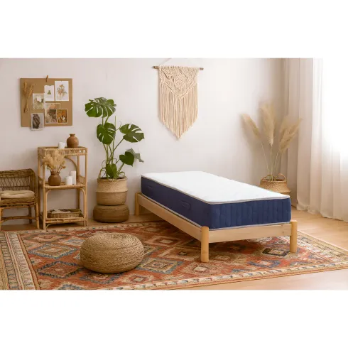 Materasso Singolo 80x190x25 cm Memory Foam Bordo Blu Traspirante