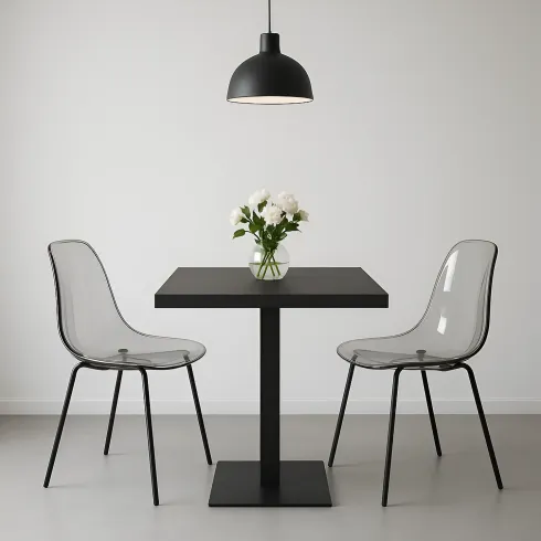 Tavolo da Pranzo Quadrato 80x80 cm Moderno Piano Antracite e Base Nera