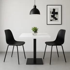 Tavolo da Pranzo Quadrato 80x80 cm Moderno Piano Bianco con Base Nera 2