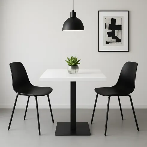 Tavolo da Pranzo Quadrato 80x80 cm Moderno Piano Bianco con Base Nera