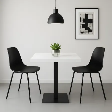 Tavolo da Pranzo Quadrato 80x80 cm Moderno Piano Bianco con Base Nera