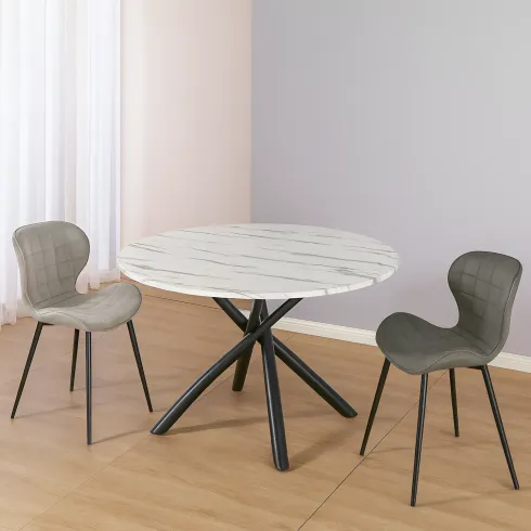 Tavolo Rotondo Marmo Opaco con Gambe Intrecciate Nere Diametro 120