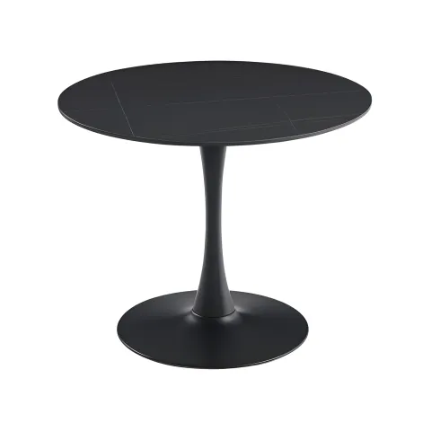 Tavolo Rotondo Nero Opaco e Oro Diametro di 120 cm per Sala da Pranzo