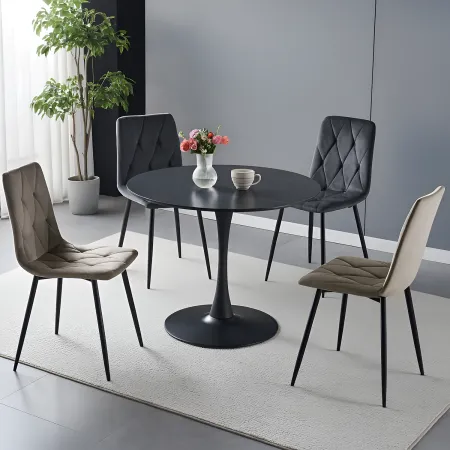 Tavolo Rotondo Nero Opaco e Oro Diametro di 120 cm per Sala da Pranzo