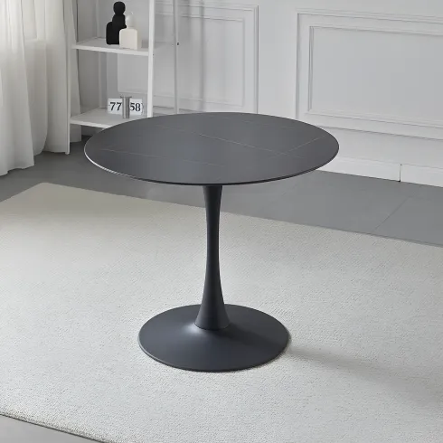 Tavolo Rotondo Nero Opaco e Oro Diametro di 120 cm per Sala da Pranzo