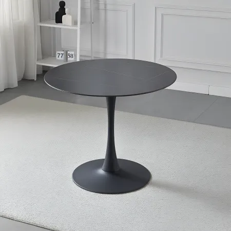 Tavolo Rotondo Nero Opaco e Oro Diametro di 120 cm per Sala da Pranzo