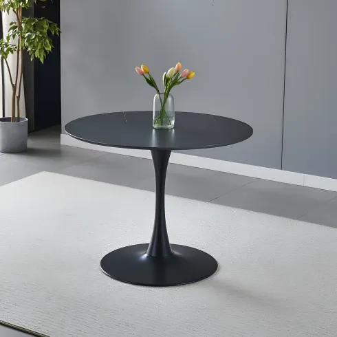 Tavolo Rotondo Nero Opaco e Oro Diametro di 120 cm per Sala da Pranzo