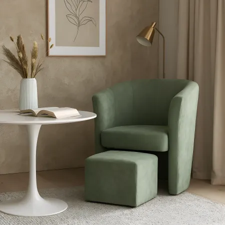 Poltrona Relax in Tessuto Verde Acqua con Pouf Estraibile Salvaspazio