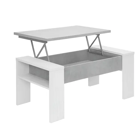 Tavolino da Caffè Piano Sollevabile 98x50x42 cm Grigio e Bianco Moderno