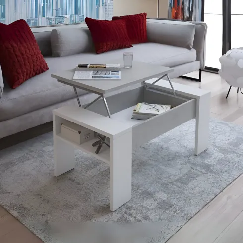 Tavolino da Caffè Piano Sollevabile 98x50x42 cm Grigio e Bianco Moderno