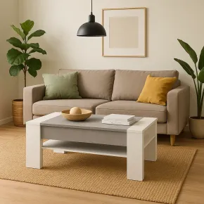 Tavolino da Caffè Piano Sollevabile 98x50x42 cm Grigio e Bianco Moderno 2