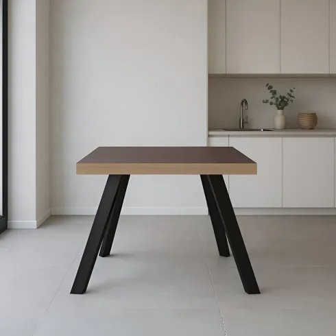 Tavolo Quadrato 80x80 cm da Pranzo Piano Legno Chiaro Struttura Nera