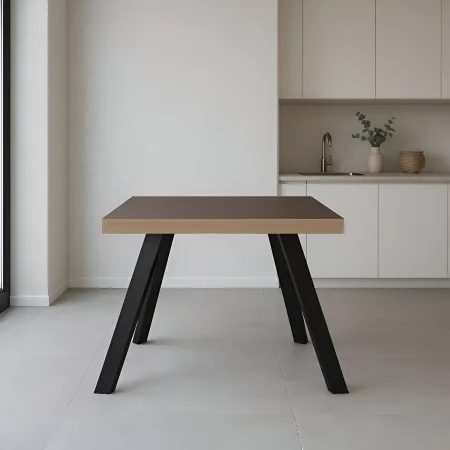 Tavolo Quadrato 80x80 cm da Pranzo Piano Legno Chiaro Struttura Nera