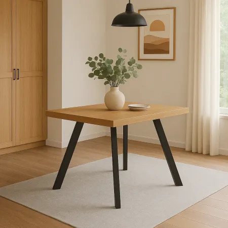 Tavolo Quadrato 80x80 cm da Pranzo Piano Legno Chiaro Struttura Nera