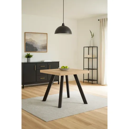 Tavolo Quadrato 80x80 cm da Pranzo Piano Rovere Struttura Nera