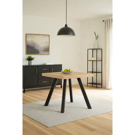 Tavolo Quadrato 80x80 cm da Pranzo Piano Rovere Struttura Nera