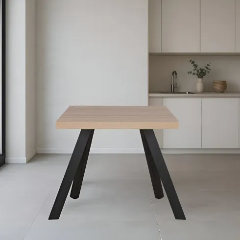 Tavolo Quadrato 80x80 cm da Pranzo Piano Rovere Struttura Nera