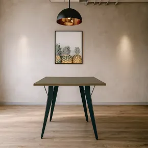 Tavolo da Pranzo Quadrato 80x80 cm Piano Rovere Gambe Nere 2