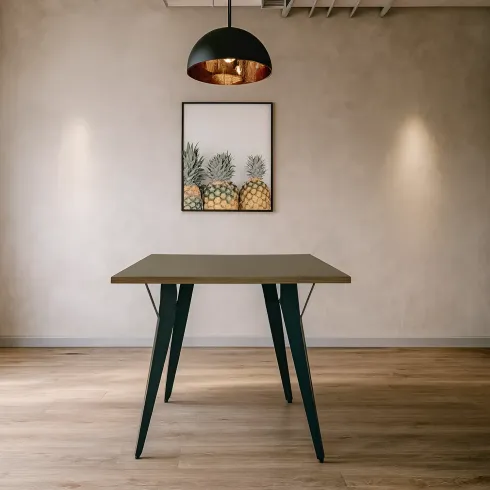 Tavolo da Pranzo Quadrato 80x80 cm Piano Rovere Gambe Nere