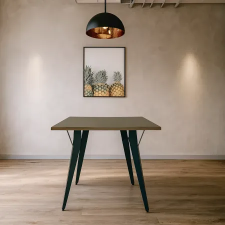 Tavolo da Pranzo Quadrato 80x80 cm Piano Rovere Gambe Nere