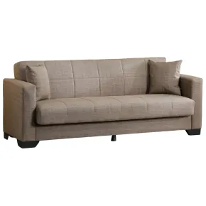 Divano Letto 3 Posti in Tessuto Cammello con Contenitore 213x81x83 cm