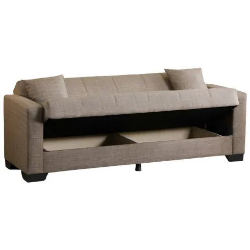 Divano Letto 3 Posti in Tessuto Cammello con Contenitore 213x81x83 cm