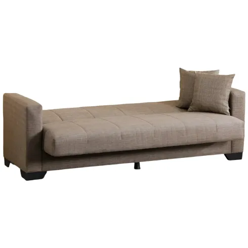 Divano Letto 3 Posti in Tessuto Cammello con Contenitore 213x81x83 cm