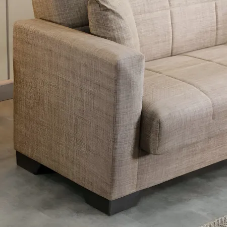 Divano Letto 3 Posti in Tessuto Cammello con Contenitore 213x81x83 cm