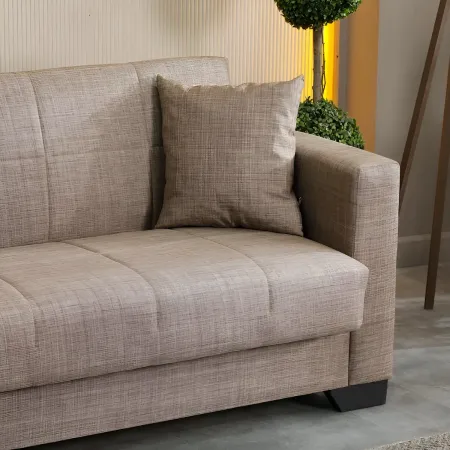 Divano Letto 3 Posti in Tessuto Cammello con Contenitore 213x81x83 cm